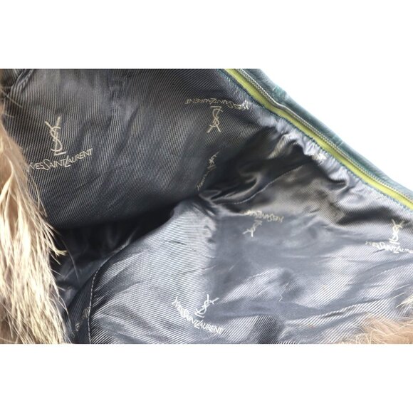 Yves Saint Laurent Green Leather Fur-Trim Hood Attachment Logo Lining Removable - Picture 3 of 7